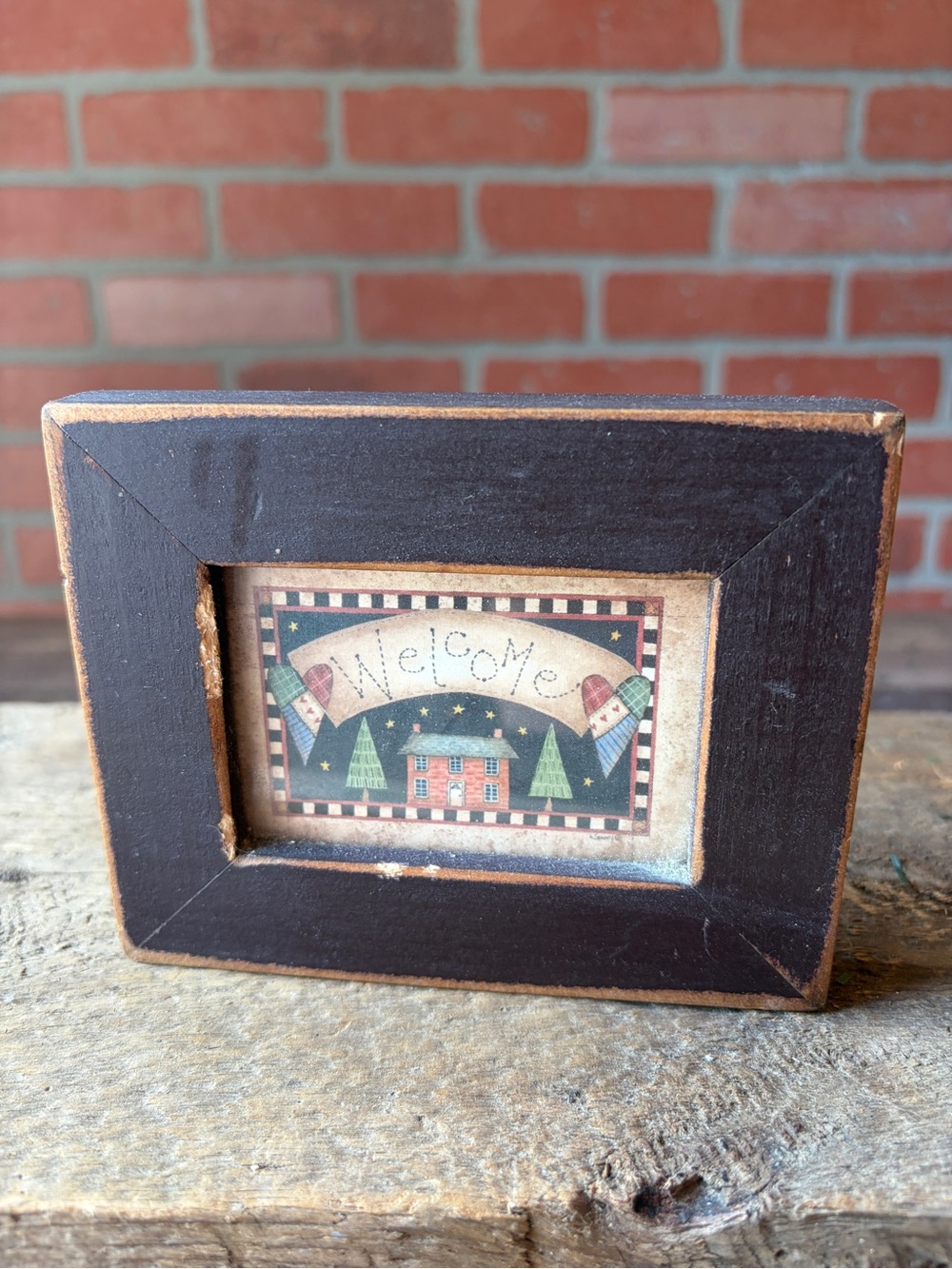 Vintage Carousel Unlimited Welcome Wood Framed Print Primitive Folk Art Sign